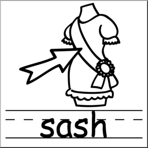 Clip Art: Basic Words: Sash B&W Labeled