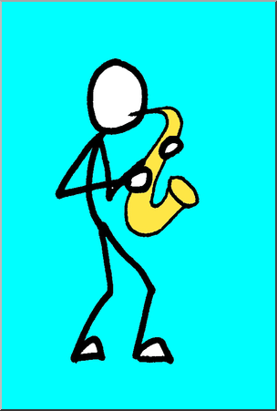 Clip Art: Stick Guy Saxophone Player Color