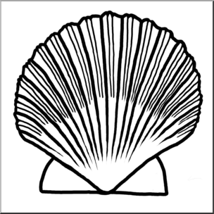 Clip Art: Seashells: Scallop Shell B&W