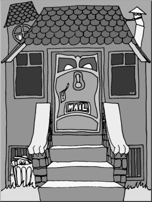 Clip Art: Halloween Houses: Scary House Grayscale