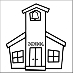 Clip Art: Cartoon Schoolhouse B&W