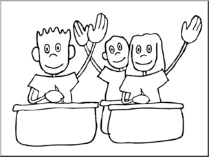 Clip Art: Cartoon School Scene: Classroom 01 B&W