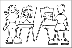 Clip Art: Cartoon School Scene: Classroom 04 B&W