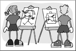 Clip Art: Cartoon School Scene: Classroom 04 Grayscale