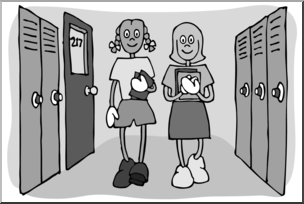Clip Art: Cartoon School Scene: Classroom 05 Grayscale
