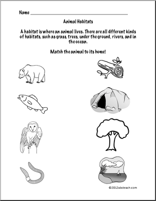 Science: Animal Habitats Page (Grade 1) – Abcteach