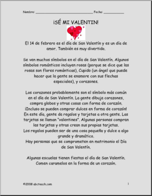Spanish: Dia de San Valentin – ComprensiÃ›n de lectura (elementaria)