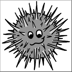 Clip Art: Cartoon Sea Urchin Grayscale