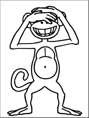 Clip Art: Cartoon Monkey: See No Evil B&W