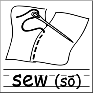 Clip Art: Basic Words: Sew B&W Labeled