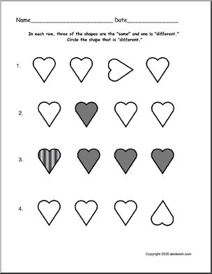 Worksheet: Same or Different – Hearts (Pre-K / Primary)