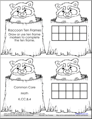 Raccoon Ten Frame Numbers 1-10 (k-1) Shapebook