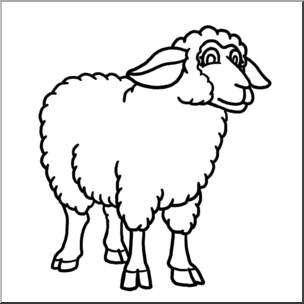 Clip Art: Cartoon Sheep: Ewe B&W