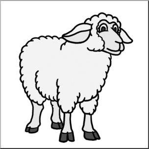 Clip Art: Cartoon Sheep: Ewe Grayscale