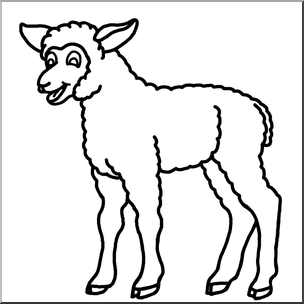 Clip Art: Cartoon Sheep: Lamb B&W