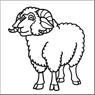 Clip Art: Cartoon Sheep: Ram B&W