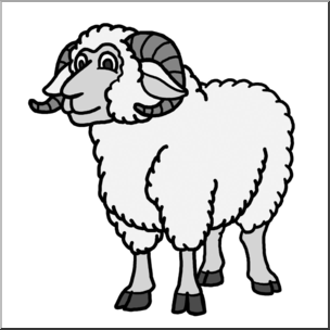 Clip Art: Cartoon Sheep: Ram Grayscale