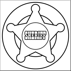 Clip Art: Western Theme: Sheriff’s Badge B&W