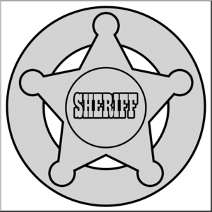 Clip Art: Western Theme: Sheriff’s Badge Grayscale