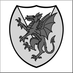 Clip Art: Heraldry: Dragon Coat of Arms Grayscale