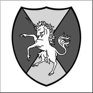 Clip Art: Heraldry: Unicorn Coat of Arms Grayscale