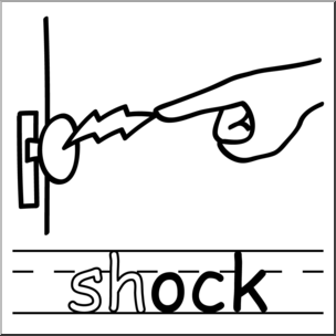 Clip Art: Basic Words: -ock Phonics: Shock B&W