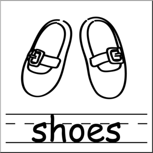 Clip Art: Basic Words: Shoes B&W Labeled