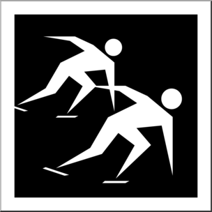 Clip Art: Winter Olympics Event Icon: Short Track Skating B&W