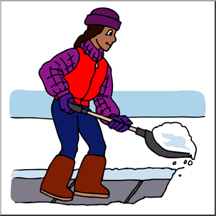 Clip Art: Kids: Chores: Shoveling Snow Color