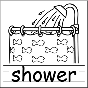 Clip Art: Basic Words: Shower B&W Labeled