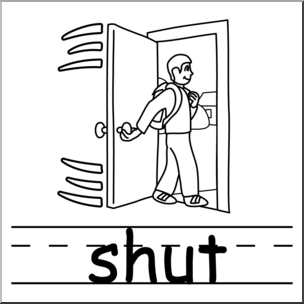 Clip Art: Basic Words: Shut B&W Labeled