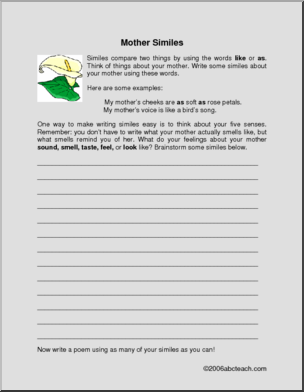 Mother’s Day Similes (upper elem) Writing Prompt