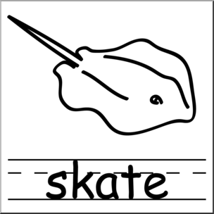 Clip Art: Basic Words: Skate 2 B&W Labeled
