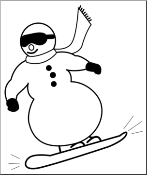 Clip Art: Snowboarding Snowman B&W