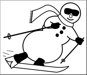 Clip Art: Skiing Snowman B&W