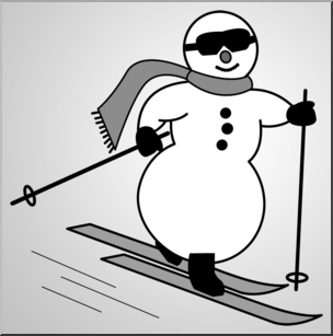 Clip Art: Cross Country Skiing Snowman Grayscale 1