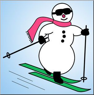 Clip Art: Cross Country Skiing Snowman Color 1