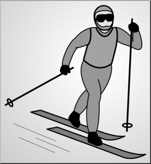 Clip Art: Cross Country Skiing 1 Grayscale 1