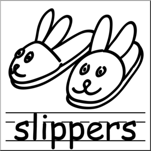 Clip Art: Basic Words: Slippers B&W Labeled