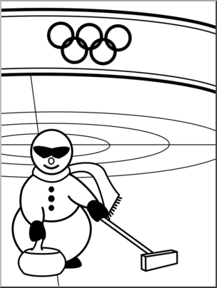 Clip Art: Cartoon Olympics: Snowman Curling B&W