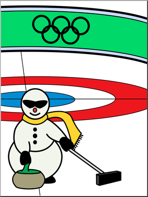 Clip Art: Cartoon Olympics: Snowman Curling Color