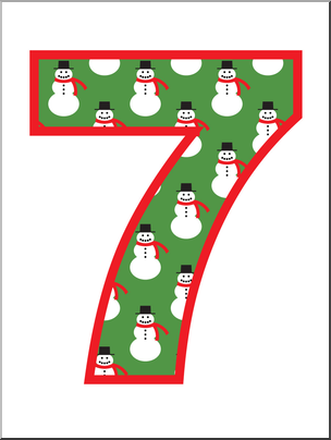 Clip Art: Number Set 7: Snowmen 07 Color