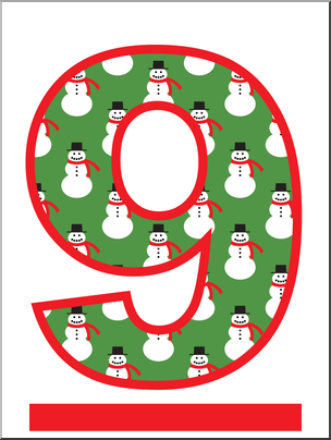 Clip Art: Number Set 7: Snowmen 09 Color