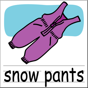 Clip Art: Basic Words: Snow Pants Color Labeled