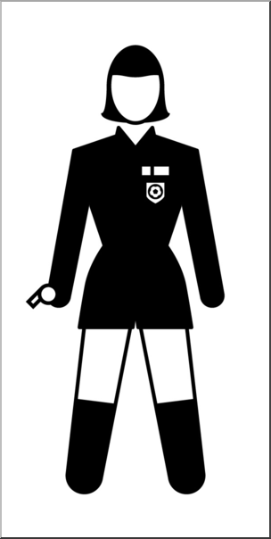 Clip Art: People: Sports Officials: Soccer Referee Female B&W