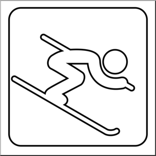 Clip Art: Sochi Winter Olympics Event Icon: Alpine Skiing B&W