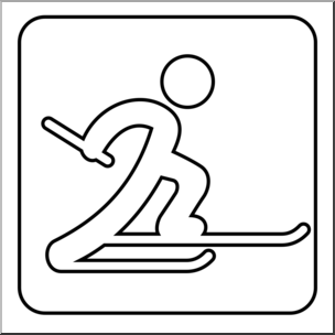 Clip Art: Sochi Winter Olympics Event Icon: Cross Country Skiing B&W