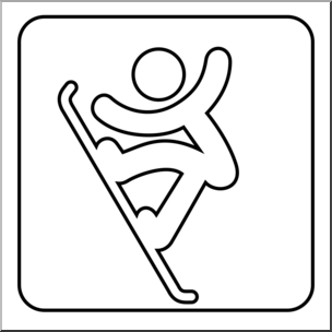 Clip Art: Sochi Winter Olympics Event Icon: Snowboarding B&W