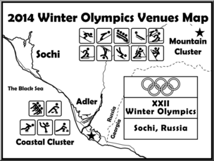 Clip Art: Sochi Winter Olympics Venue Map B&W