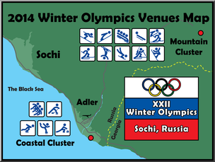 Clip Art: Sochi Winter Olympics Venue Map Color